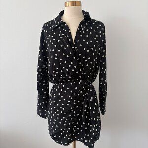 Abercrombie & Fitch Black Polka Dot Long-Sleeve Wrap Shirt Dress - Small Petite